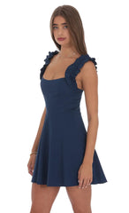 Ruffle Strap A-Line Dress In Navy