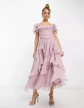 Adrienne Ruffle Midi Dress