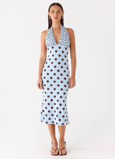 Awuku Midi Dress Blue Mocha Dot