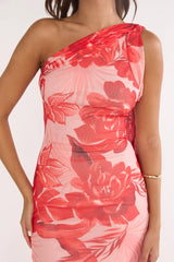 Ilyse Scarf One Shoulder Maxi Dress Floral Red