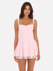 Bow Strap Shimmer Ruffle Dress In Pink