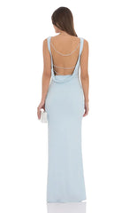 Pearl Open Back Maxi Dress In Light Blue