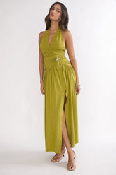 Nightbloom Halter Maxi Dress Olive