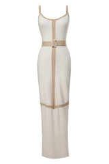Ivory Beige Belted Cami Maxi Dress