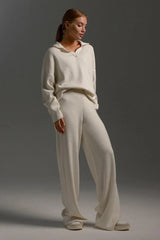 Duttini | Polo Collar Knit Pullover And Wide-Leg Pants Set
