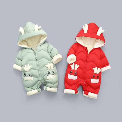 2024 Baby Winter Snowsuit plus Velvet Thick Baby Boys Jumpsuit 0-2 Years Newborn Romper Baby Girls Overalls Toddler Coat