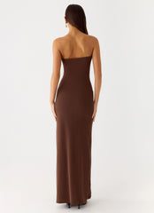 Belisse Beaded Mesh Maxi Dress Chocolate