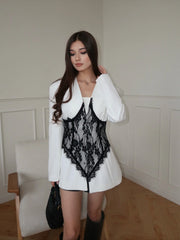 Annalise | Women'S V-Neck Lace-Splicing Blazer-Style Mini Dress