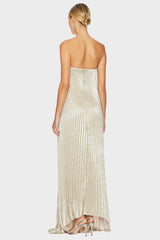 Duttini | Metallic Pleated Strapless Gown