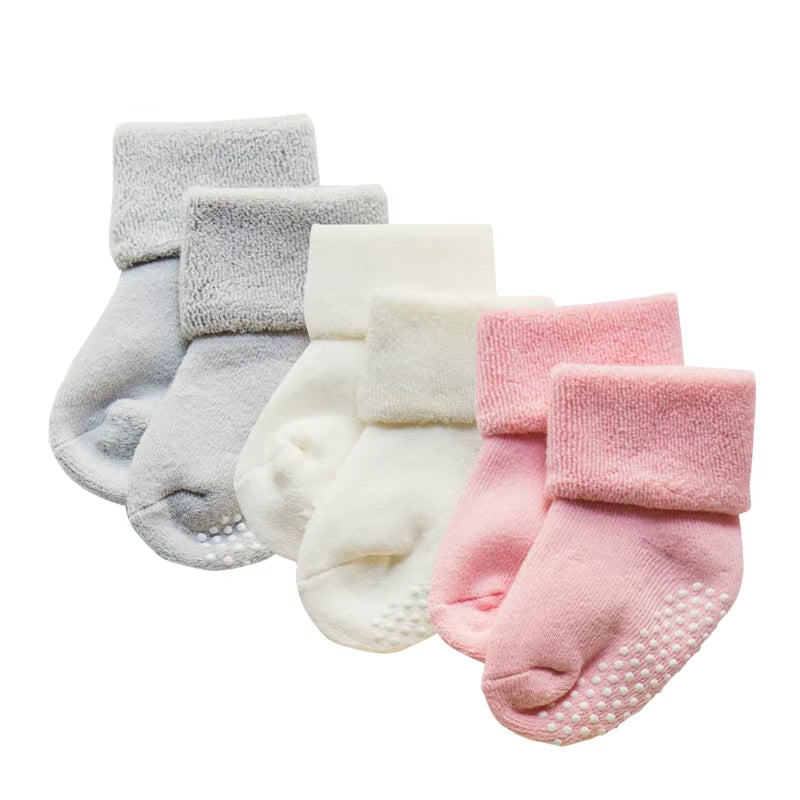 3Pairs Dreamshining Cotton Baby Socks Autumn and Winter Thicken Warm Newborn Boy Girl Floor Wear Antiskid Sock for Kids