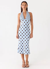 Awuku Midi Dress Blue Mocha Dot