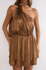 Aurora One Shoulder Mini Dress Brown