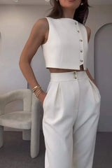Duttini | Cropped Vest And Tapered Trousers Set
