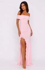 Icon In Motion Off Shoulder Maxi Dress Baby Pink
