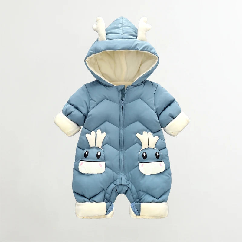 2024 Baby Winter Snowsuit plus Velvet Thick Baby Boys Jumpsuit 0-2 Years Newborn Romper Baby Girls Overalls Toddler Coat