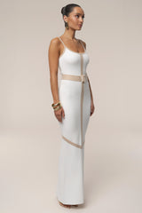 Ivory Beige Belted Cami Maxi Dress