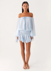 Eira Balloon Sleeve Mini Dress Blue