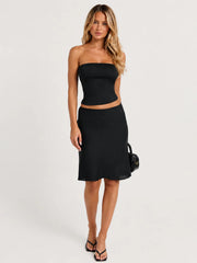 Gina Midi Skirt - Knee Length Slip Skirt In Black