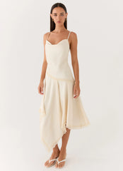 Cleosa Asymmetrical Midi Dress White