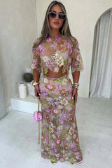Elina | Women'S Embroidery Sequin Summer Party Two-Piece Set